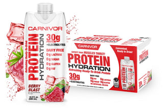 MuscleMeds Carnivor Protein Hydration RTD Berry Blast 12 Pack | Beef Protein & Electrolyte Recovery Drink | Tigerfitness.com