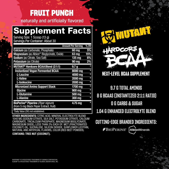 MUTANT Hardcore BCAA | Branched-Chain Amino Acids for Muscle Recovery, Hydration & Endurance