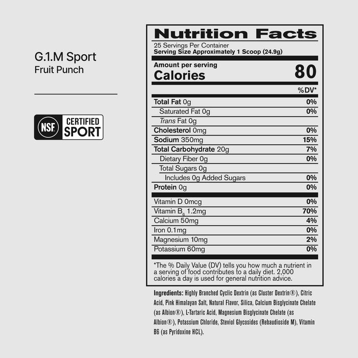 BPN G.1.M Sport Fruit Punch nutrition facts panel and ingredients