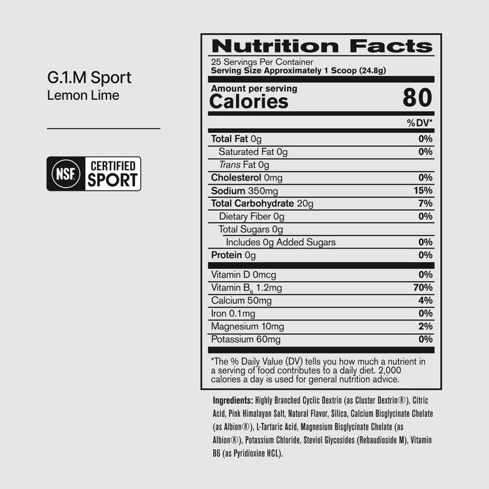BPN G.1.M Sport Lemon Lime nutrition facts panel and ingredients