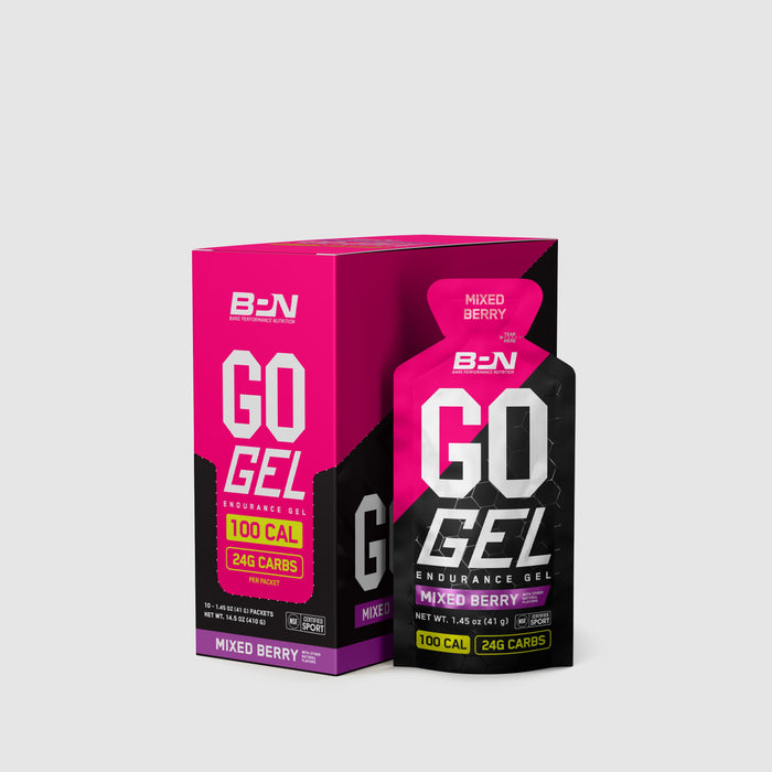 BPN Go Gels Mixed Berry endurance fuel gels, box of 10