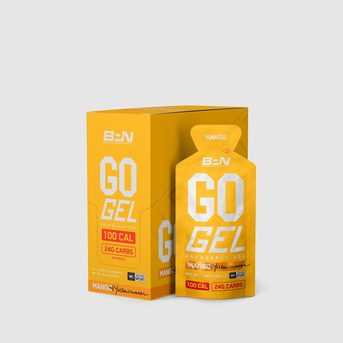 BPN Go Gels Mango endurance fuel gels, box of 10