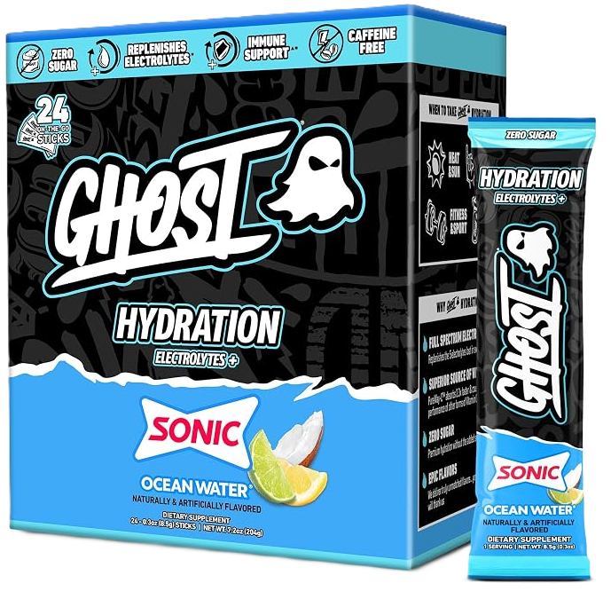 GHOST Hydration Sticks, 24 Electrolyte Powder Packets Ocean Water

