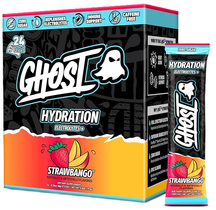 GHOST Hydration Sticks, 24 Electrolyte Powder Packets Strawbango