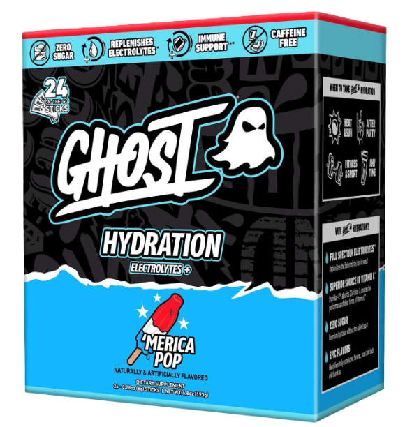 GHOST Hydration Sticks, 24 Electrolyte Powder Packets 'Merica Pop