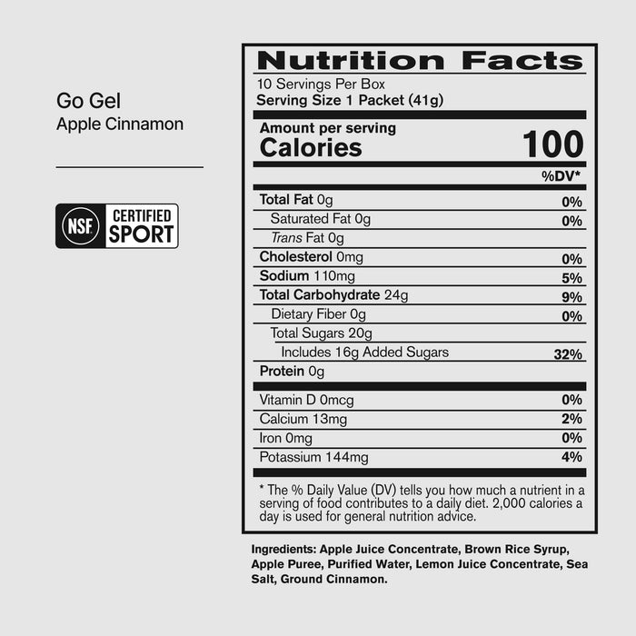 BPN Go Gels Apple Cinnamon nutrition facts panel and ingredients