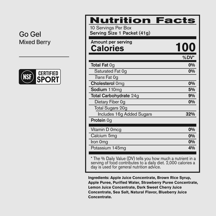 BPN Go Gels Mixed Berry nutrition facts panel and ingredients