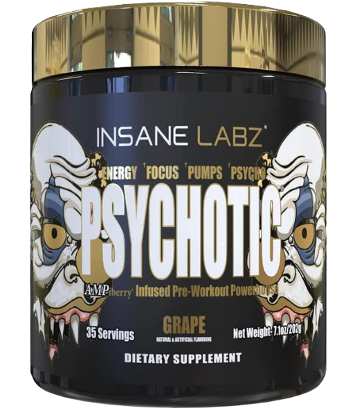 Insane Labz Psychotic Gold Grape Pre-Workout | High-Stim Energy, Focus & Pump Formula | 35 Servings | Shop TigerFitness.com