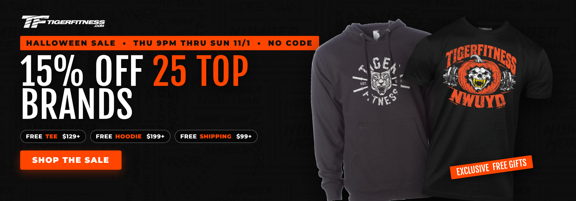 Tiger Fitness Halloween Sale 15% off 25 top brands