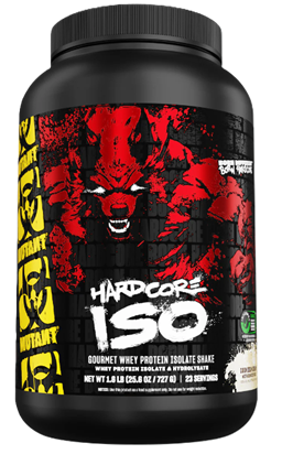 Mutant Hardcore ISO 1.6 lb whey protein isolate powder Cookies & Cream featuring high quality protein for lean muscle growth, recovery, and fast absorption.