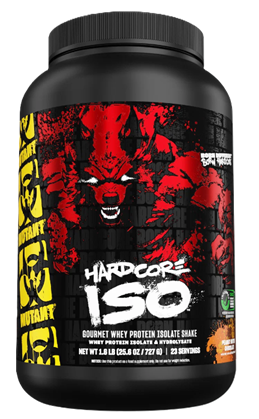 Mutant Hardcore ISO 1.6 lb whey protein isolate powder Peanut Butter Chocolate featuring high quality protein for lean muscle growth, recovery, and fast absorption.