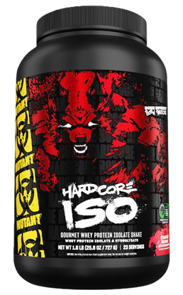 Mutant Hardcore ISO 1.6 lb whey protein isolate powder Strawberry Milkshake featuring high quality protein for lean muscle growth, recovery, and fast absorption.