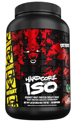 Mutant Hardcore ISO 1.6 lb whey protein isolate powder Triple Chocolate featuring high quality protein for lean muscle growth, recovery, and fast absorption.