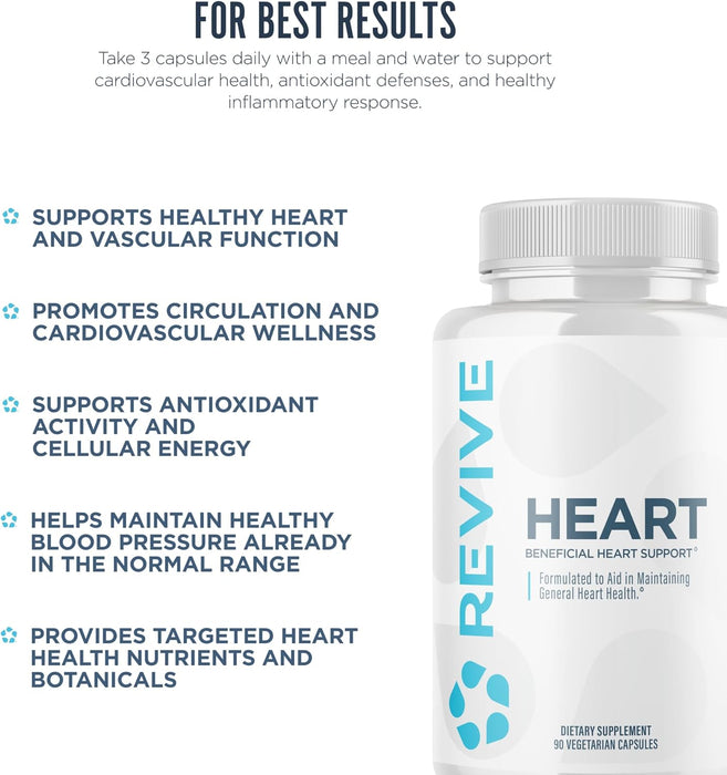 Revive MD Heart 90 Capsules - supports heart health, blood flow, and longevity.