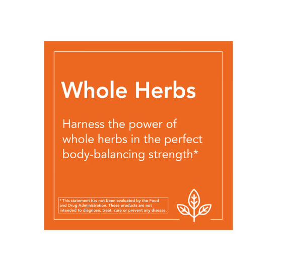 NOW Foods Whole Herbs graphic highlighting the power of whole herbs for body balancing strength