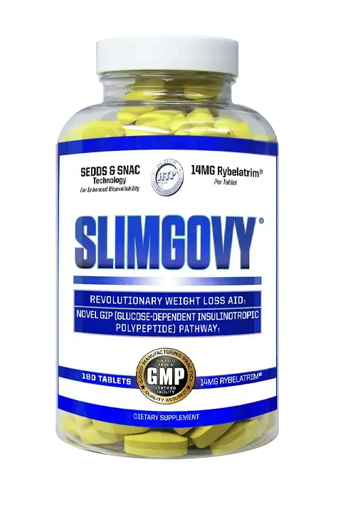 Hi-Tech Pharmaceuticals Slimgovy weight management supplement bottle 180 tablets front label
