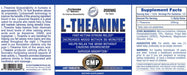 Hi-Tech Pharma L-Theanine supplement facts panel and ingredient label showing serving size, directions, and nutritional information