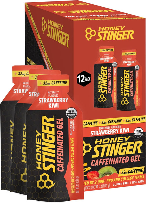 Honey Stinger Energy Gel Strawberry Kiwi flavor packet offering quick energy support for runners, cyclists, triathletes, and active individuals