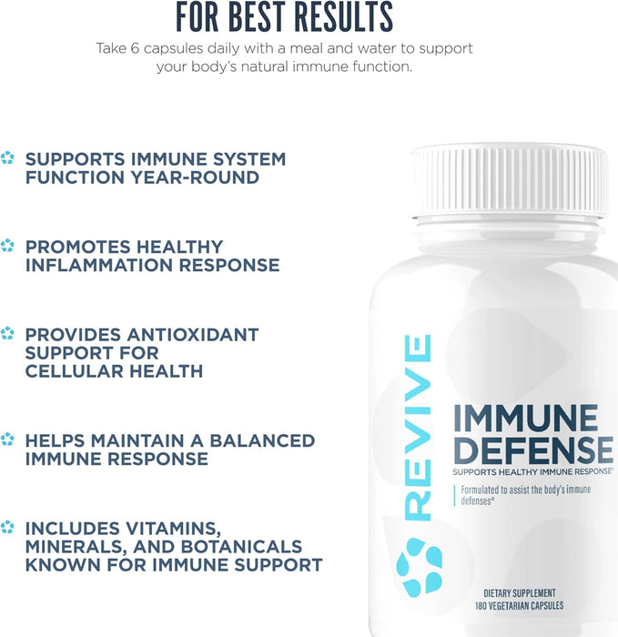 Revive MD Immune Defense capsules  180 Capsules vegan and gluten-free immune support supplement for men and women.
