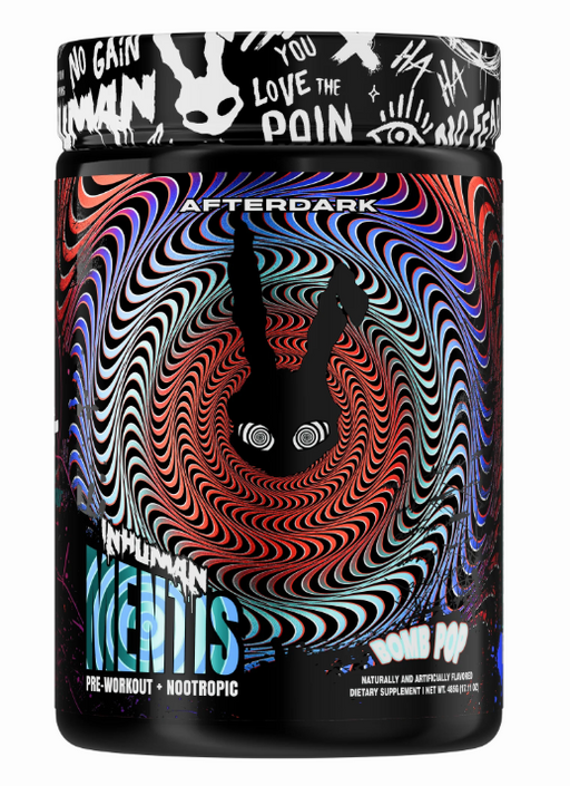 Afterdark InHuman Mentis pre-workout supplement container front label Bomb Pop 30 Servings