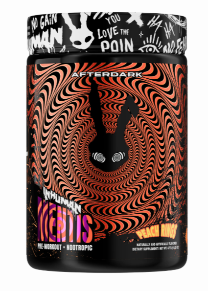 InHuman Mentis pre-workout supplement container front label 30 Servings Peach Rings