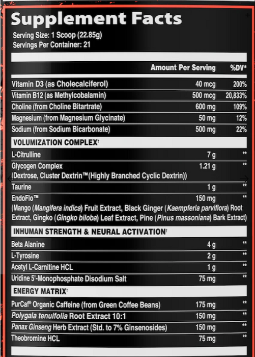 Afterdark InHuman Mentis supplement facts panel focus energy nootropic formula