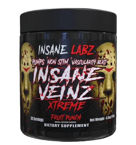 Insane Labz Insane Veinz Xtreme fruit punch 30 Servings stim-free pump supplement container front label