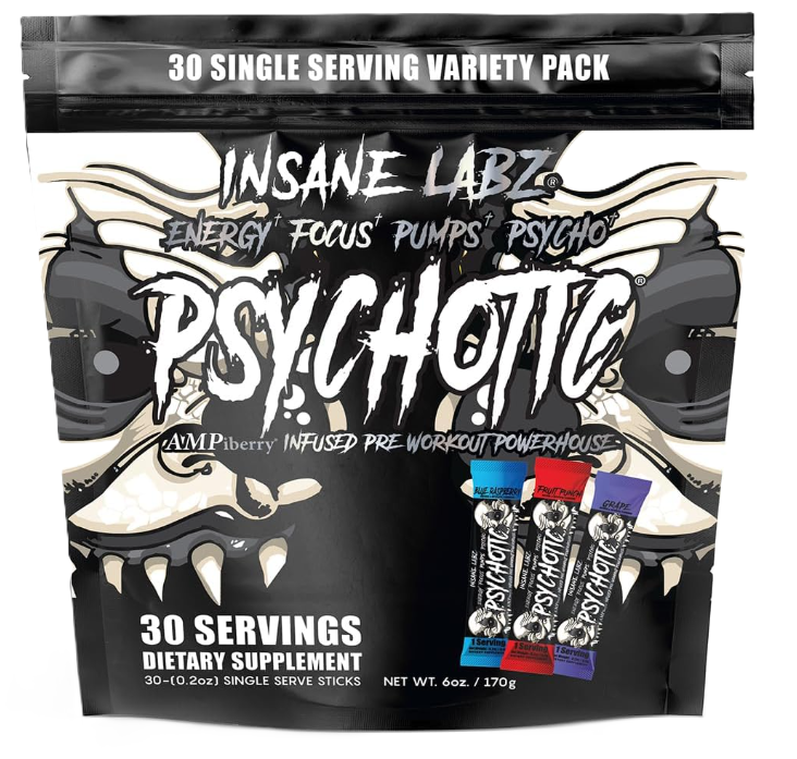 Insane Labz Psychotic BLACK Stickpack Variety Bag | High-Stim Pre-Workout | Portable Single Serve Flavors | Shop TigerFitness.com