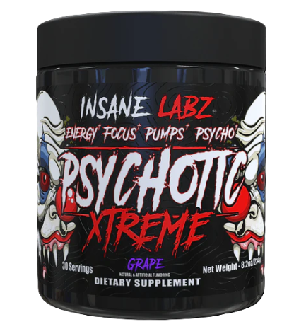 Insane Labz Psychotic Xtreme Grape 30 Servings pre workout supplement container front label