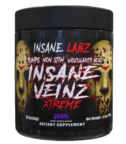 Insane Labz Insane Veinz Xtreme grape stim-free pump supplement container front label