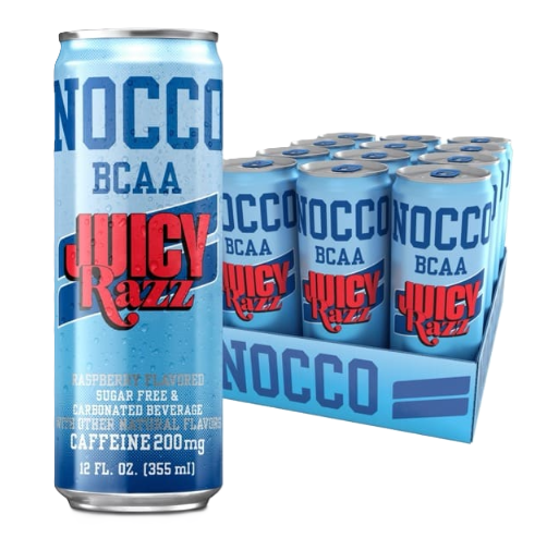 NOCCO BCAA RTD Juicy Razz Drink – Sugar-Free, Low-Calorie BCAA Recovery Beverage with Vitamins