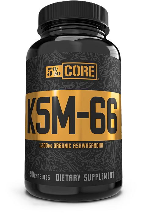 5% Nutrition KSM-66 Ashwagandha Core Series Front of Bottle 90 Capsules