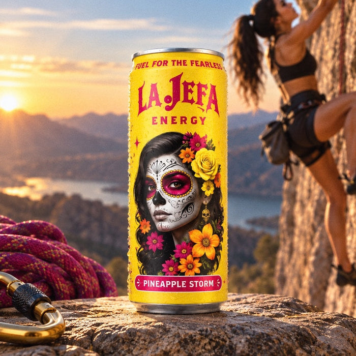 La Jefa Energy Drink Pineapple Storm 12 oz can