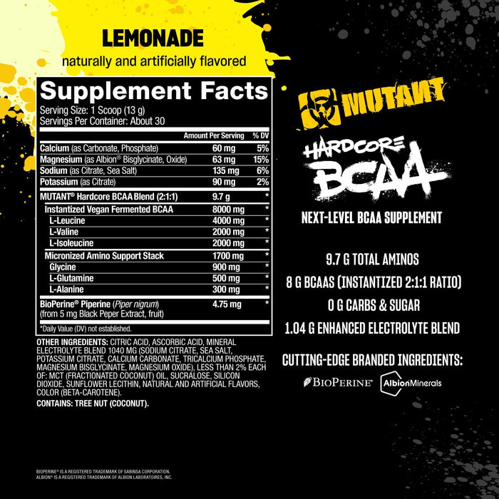 MUTANT Hardcore BCAA | Branched-Chain Amino Acids for Muscle Recovery, Hydration & Endurance