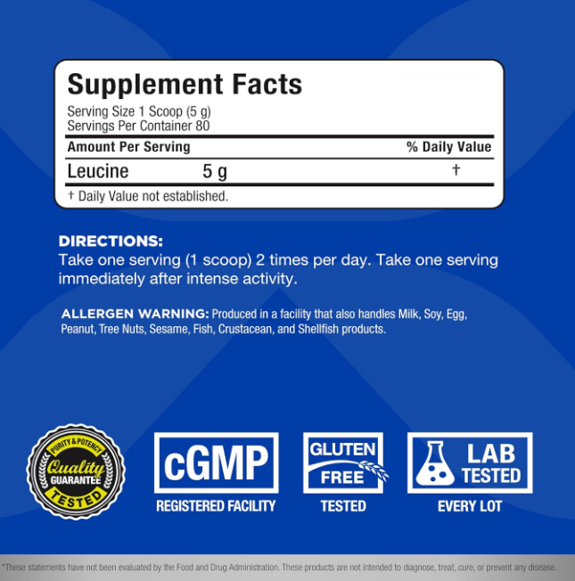 Allmax Leucine Supplement Facts Label – Ingredients & Nutrition | TigerFitness