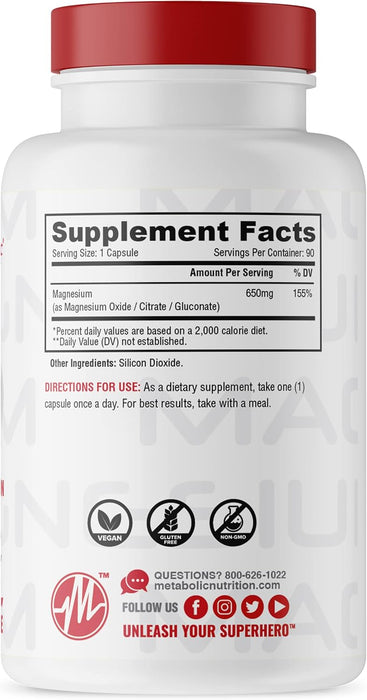 Supplement Facts 90 Capsules – Metabolic Nutrition Magnesium Ingredients – TigerFitness
