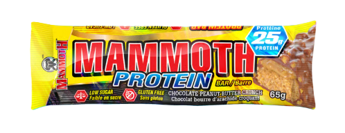 Mammoth Protein Bar Chocolate Peanut Butter single protein bar featuring a rich chocolate coating with creamy peanut butter flavor.