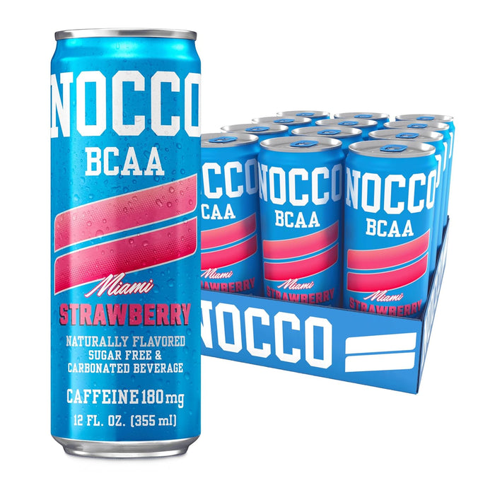 NOCCO BCAA RTD Miami Strawberry – Caffeine-Free Amino Drink with BCAAs and Vitamins