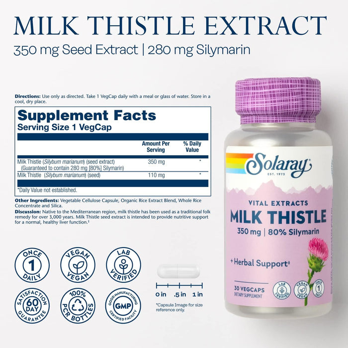 Solaray Milk Thistle supplement facts label showing standardized extract and ingredients