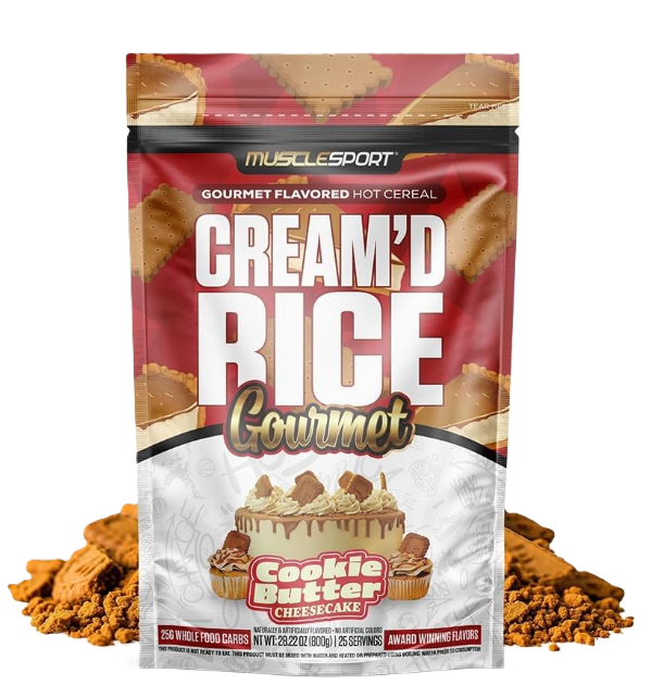 MuscleSport Cream'd Rice Gourmet Cookie Butter Cheesecake cream of rice hot cereal front label 25 Servings
