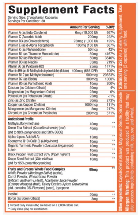 MuscleSport Multi Vita supplement facts vitamins minerals antioxidant blend panel