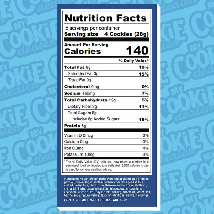 My Cookie Dealer Crunchy Bite-Sized Protein Cookies Chocolate Chip nutrition facts, ingredients, and directions
