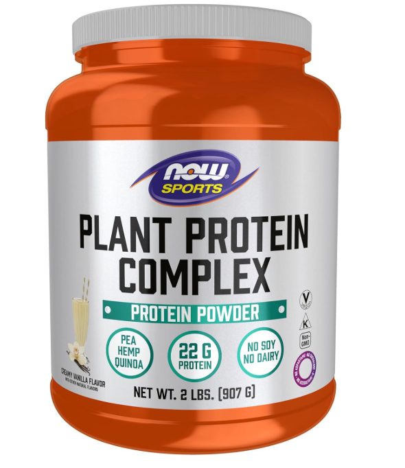 NOW Foods Sports Plant Protein Complex 22g Creamy Vanilla 2 lb plant-based protein powder with 22 grams protein per serving