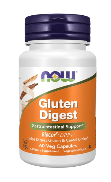 NOW Foods Gluten Digest Gastrointestinal Support Digestive Enzyme with BioCore DPP IV 60 Veg Capsules Bottle