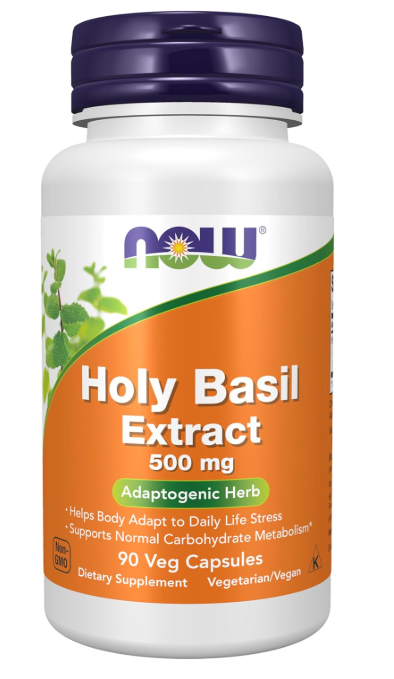 NOW Foods Holy Basil Extract 500 mg bottle front label herbal supplement