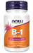 NOW Foods Vitamin B-1 100 mg thiamine supplement bottle front label for nervous system health and energy production