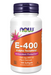 NOW Foods Vitamin E-400 IU 100 Softgels featuring natural d-alpha tocopheryl for antioxidant protection.