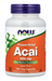 NOW Foods Acai 500 mg 100 Veg Capsules bottle front label featuring freeze-dried acai superfruit for antioxidant support