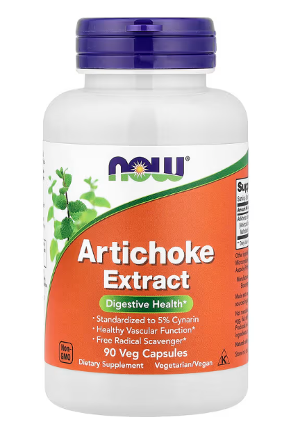 NOW Foods Artichoke Extract 450 mg 90 Veg Capsules herbal digestive support supplement bottle front label