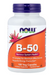 NOW Foods B 50 Complex front bottle vitamin B supplement 100 veg capsules
